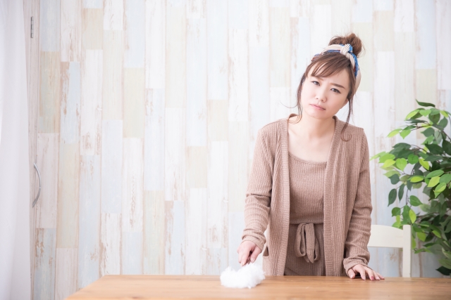 部屋の掃除をしようとする女性